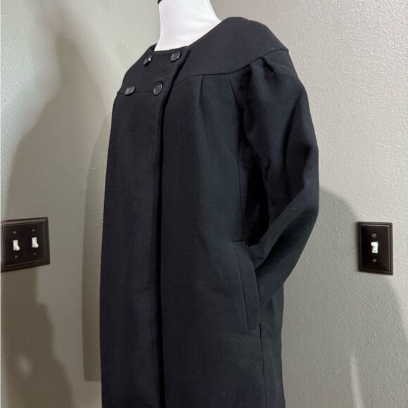 Vintage JCrew double cloth Wool Blend Black Coat tulip peacoat - Picture 3 of 10